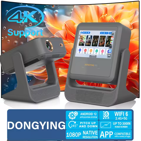 Netflix YouTube Projector 8'' Touch Screen 1080P 4K, 180° Rotation - Android iOS Sync, WiFi BT5.0, H