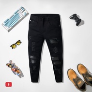 Men's black jeans with black leather lining, high quality men's jeans with light and comfortable str