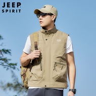 JEEP Jeep 2025เสื้อแจ็คเก็ตตกปลาผู้ชายเสื้อกั๊กอเนกประสงค์ใส่กลางแจ้งคอตั้งกันลมแห้งเร็วแห้งเร็ว