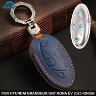 OPENMALL Car Key Case Leather Car Smart Romote Key Fob Cover Accessories Protection for Hyundai Grandeur GN7 Kona Ev 2023 IONIQ6 F1H6