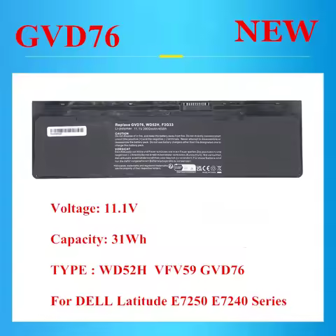 New 11.1V 31Wh WD52H VFV59 GVD76 Laptop Battery For Dell Latitude E7250 E7240 Series