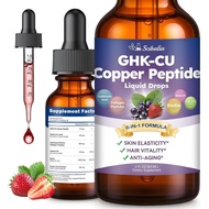GHK-CU Peptide Supplement Liquid Drops, Premium 6-in-1 GHK CU Copper Peptides w. Marine Collagen Hya