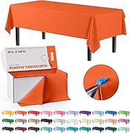 Exquisite Party Solids 54 Inch X 100 Feet Orange Plastic Table Cover Roll in A Cut - to - Size Box w