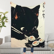 Blanket Throw Black Super Cosy Plush Living Sushi Room Sofa Couch Childish Birthday Cat Gifts