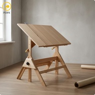 Perfk Built-in Ruler Adjustable Drafting Table Slanted Tabletop Wooden Drafting Table