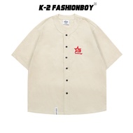 [K-2] MYSOULLIN Embroidered Big LOGO Trendy Star Short-Sleeved Shirt American Wear Loose Men Women C
