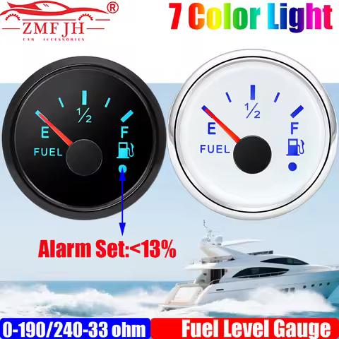ZMFJH Waterproof IP67 52MM Fuel Level Gauge 0-190ohm,240-33ohm Oil Tank Meter Indicator with Flash A