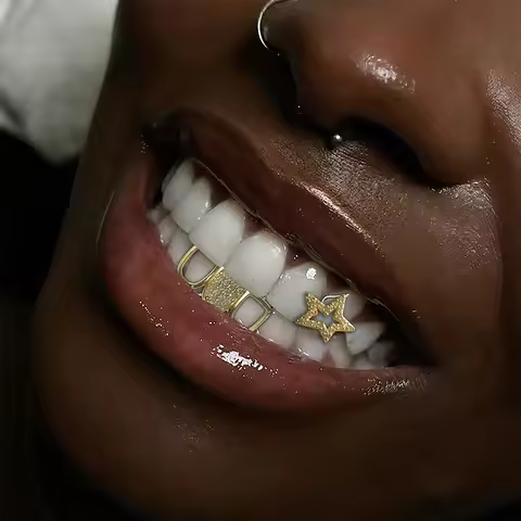 Hip-Hop Teeth Shiny Five-Pointed Star, Golden Shiny Grill Teeth Accessories, Rap Style Holiday Party