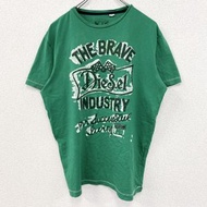 古著DIESEL短袖印花T卹，休閒款，單線縫製，圓領，綠色，XL碼