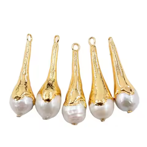 APDGG 5PC Natural White Keshi Pearl Water drop Gold Plated Keshi Pearl Pendant For Necklace Pendant 