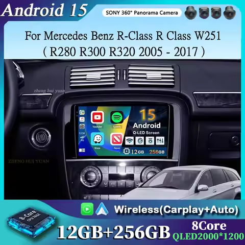 GPS 4G Android 15 CarPlay For Mercedes Benz R-Class R Class W251 R280 R300 R320 2005 - 2017 2K 12+25