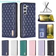 For Samsung Galaxy A06 A016 A55 A36 S24 S25 Ultra S25+ Pressed Grid Flip Stand Leather Wallet Case C