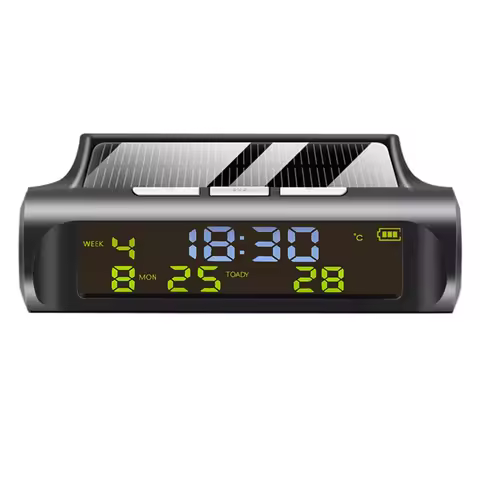 Q2-Solar Car Clock Automatic Solar Clock With Week Month Calendar Time Temperature Display Car Fully