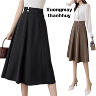 Long midi office pleated skirt, light flared long skirt msf711