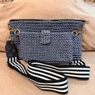 純手工編織  側背包 編織包 肩背包 灰色 斜背包