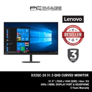 LENOVO D32QC-20 31.5 INCH QHD CURVED MONITOR (2560X1440/4MS/75HZ/HDMI/DP/VA/3YW)