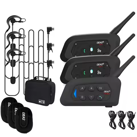 EJEAS V4C PLUS+2PCS V6C PRO 1200M Full Duplex Bluetooth Headset Football Conference Intercom 3 User 