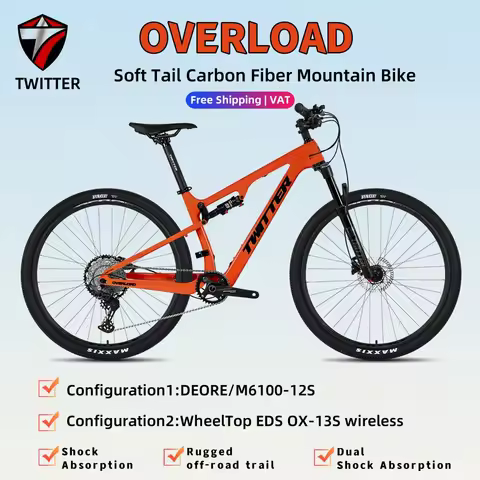 TWITTER OVERLORD M6100-12S Mountain Bike Hydraulic Disc Brake Soft Tail Carbon Fiber Bicycle with Se