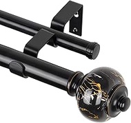 KAMANINA 1 Inch Double Curtain Rod 66 to 120 Inches (5.5-10ft), Black Telescoping Curtain Rods for W