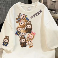 【Plus Size M-8XL】Men's T-shirt Fashion Trend Round Neck T-shirt Cartoon Labubu Letters Print T-shirt