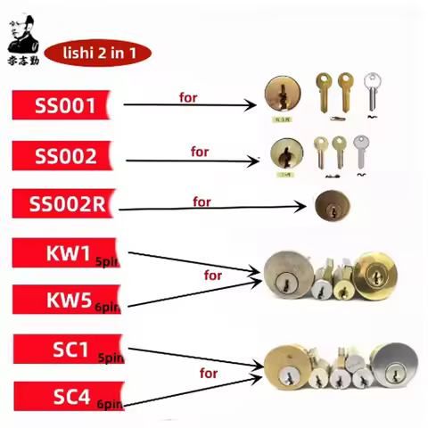 Lishi 2 in 1 Tool SC4 SS001 SS002 SS002R pro R52 KW1 KW5 SC1 SC20 M1/MS2 AM5 R52L Locksmith Tools fo