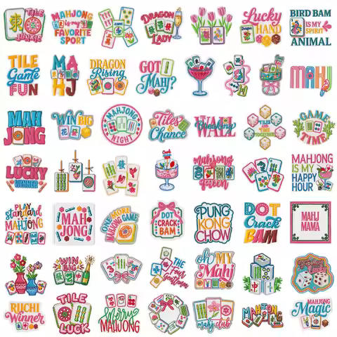 Trendy Mahjong Text Embroidery Patch Riichi Winner American Cartoon Mahjong Iron On Patch