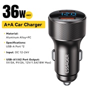 Essager PD 36W Dual Port LED Digital Display Aluminum Alloy Car Charger QC3.0 USBA Car Charger For I