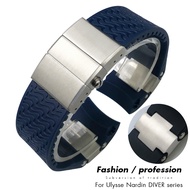Natural Silicone Rubber Watchband for Ulysse Nardin 263 DIVER Curved End Black Blue 22mm Waterproof Watch Strap Bracelets Tools