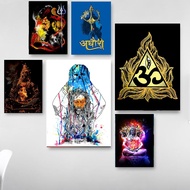 Poster Seni Percikan Api Om Shiva - Lukisan Kanvas Tipografi Aghori Malang Alakh Hiasan Dinding