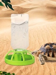 1入組爬蟲類寵物自動飲水器，適用於蘇卡達龜、蜥蜴、鳥浴食物碗，附塑料格柵圍欄