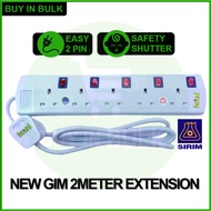 [SIRIM] GIM 2, 3, 4, 5 Way 2 Meter White Portable Extension Socket Trailing Socket Extension Plug 2 Pin Plug Adapter