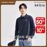 GIORDANO Men Polo Shirts Letter Embroidery 100% Cotton Polo Shirts Long Sleeve Simple Fashion Casual