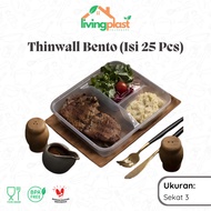 Thinwall Bento 3-Section [Contents 25PCS] Disposable Lunch Box/ Plastic Bento Box/ Takeaway Lunch Bo
