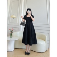 Đầm thiết kế cổ U vải gấm thêu ô vuông dáng xoè LAVYA - D005 đầm hãng sale Bemine Lavi jumele gumac