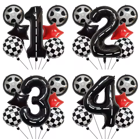 7/8/9pcs Racing Digital Birthday Balloon Set,Helmet Wheel Tire Racing Balloons Birthday Decor Child 