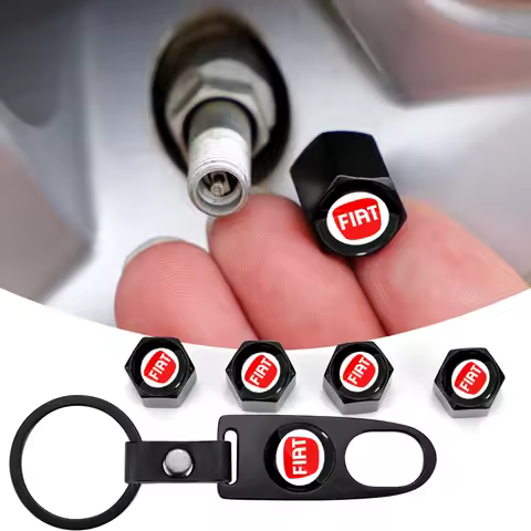 Car Emblem Keychain Key Ring with Auto Tire Valve Caps Tyre Dust Cap for Fiat Ducato 500 500L Lancia
