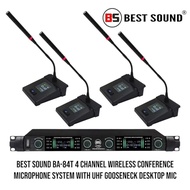 BS Professional Wireless Microphone Gooseneck System UHF 4 Channels Desktop Mic Designed for Large C