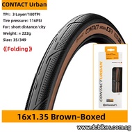 Continental 16 X 1.35 | 20 X 1.25 Contact Urban PureGrip Brown | Creme Folding | Black Wired Tyre -