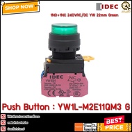 PUSH BUTTON with LAMP IDEC YW1L-M2E11QM3 G สีเขียว 22mm LED 220VAC 1NO/1NC กดเด้งกลับ สวิทซ์กดหัวนูน