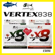 STRIKE2 Fishing Line VERTEX X8 Braided 150M Red & Green Braided 100% PE LINE Fishing Line Tali Panci