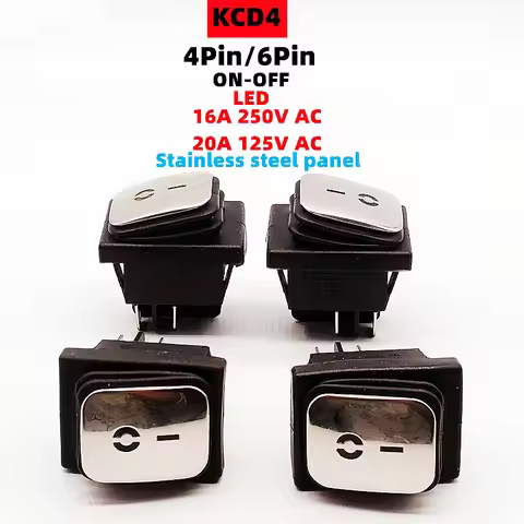 KCD4 Stainless steel waterproof rocker switch ON-OFF4/6Pin electrical equipment switch with LED powe