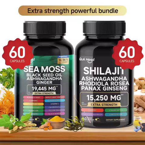 Quitmood Sea Moss Shilajit Energy Bundle for Man & Women, with Black Seed Oil, Ashwagandha, Ginger, 