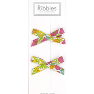 英國 Ribbies 花布蝴蝶結2入組-粉紅綠罌粟花
