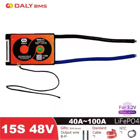 15S LiFePO4 DALY BMS 48V 100A 60A 40A Balanced Board For 15S LFP PCB With 54.75V Charging