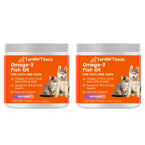 240 Chews - 2 Pack (2 x 180g/6.35oz) 360g/12.7oz - TenderTouch Omega 3 Fish Oil Supplement for Dogs 