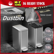 【SG】Stainless Steel Pedal Step Dustbin Auto Soft Close Lid Dust Bin 10L 15L 18L Trash Bin/Wast bin/R