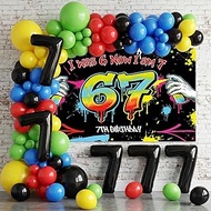 Tigeen 67 Birthday Decorations Hip Hop Graffiti Party Supplies Set with 73 x 43 Inch Backdrop 160 Ba