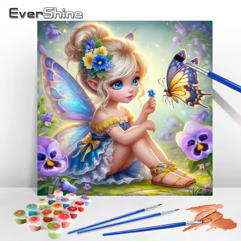 Evershine Pictures By Numbers Portrait Elf Girl Paint Kit For Adults Drawing By Numbers Set Butterfl