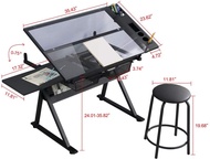 {2023}Drafting table with stool drawers and side table