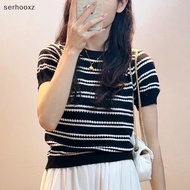 serhooxz Summer Striped Short-sleeved Slim Knit Top T-shirt, for Ages 60-100 SG